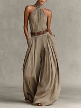 Caterina | Boho Wide-Leg Jumpsuit – Taupe