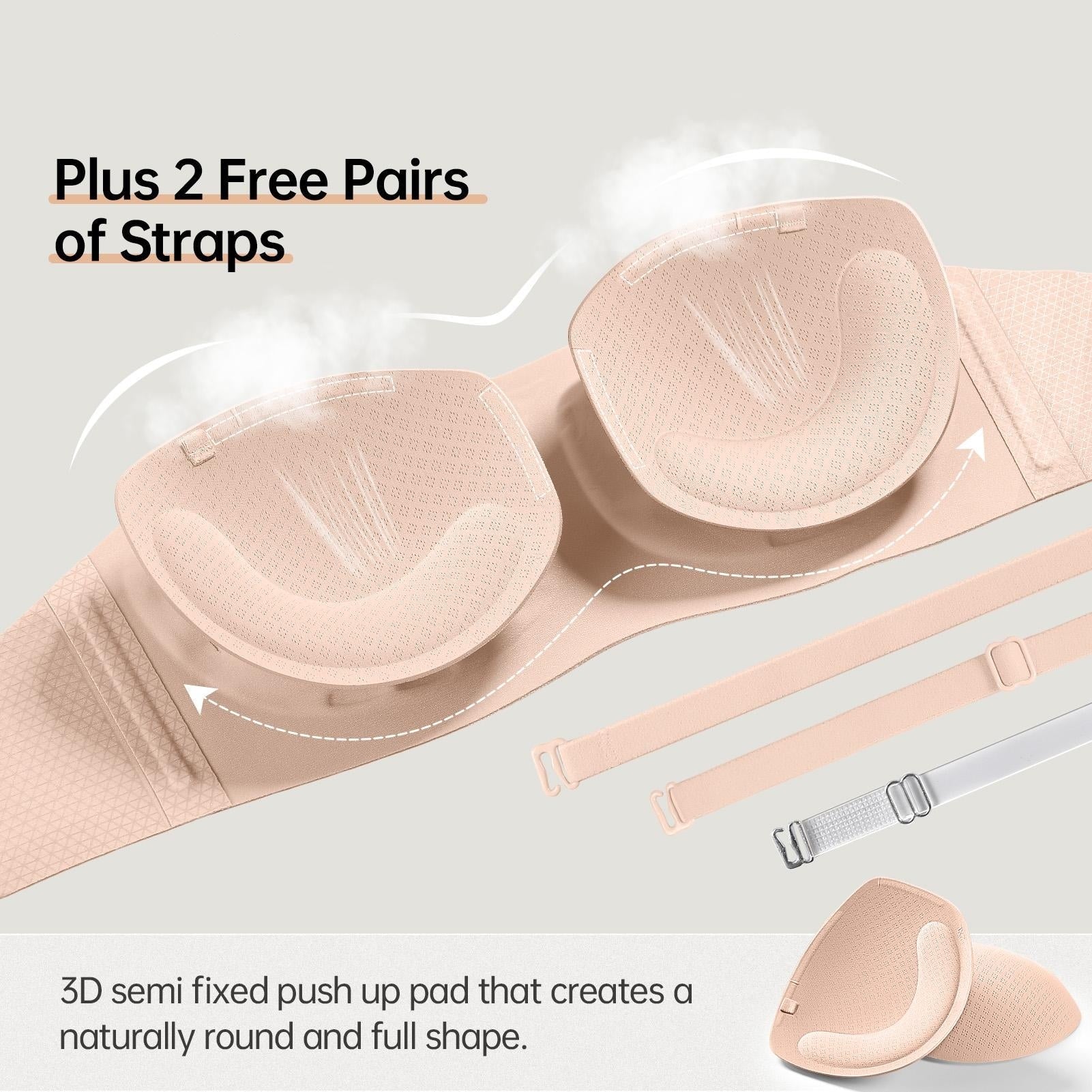 💞Womens Strapless Bras Push Up Bandeau Bra Non Slip Wireless Supportive Padded Bras Seamless Comfortable Tube Jelly Bra