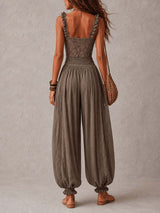 Grey Lace Bandeau and Pleated Cotton Harem Pants Set