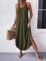 Solid Color Loose Plus Size Spaghetti-Neck Maxi Dresses