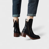 Classic Leather Ankle Boots with Side Zipper and Block Heel