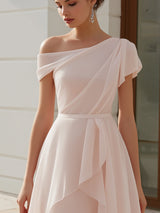 One-Shoulder Draped Chiffon A-Line Mini Dress