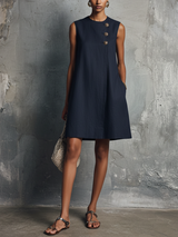 Federica | Navy Sleeveless Button Mini Dress