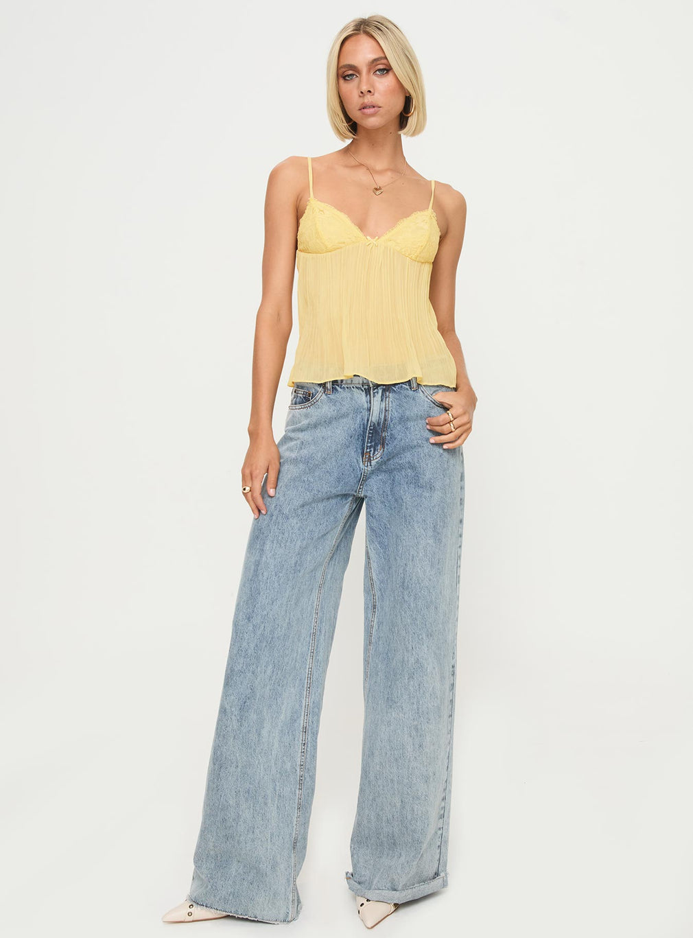 YAYA | Lace Pleated Top