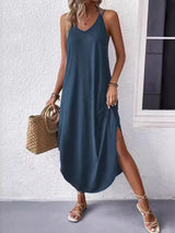 Solid Color Loose Plus Size Spaghetti-Neck Maxi Dresses