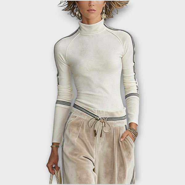 Contrast-Trim Knit Top & Velour Lounge Pants Set