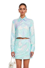 Cassia Mint Green Printed Blouse & Mini Skirt Set