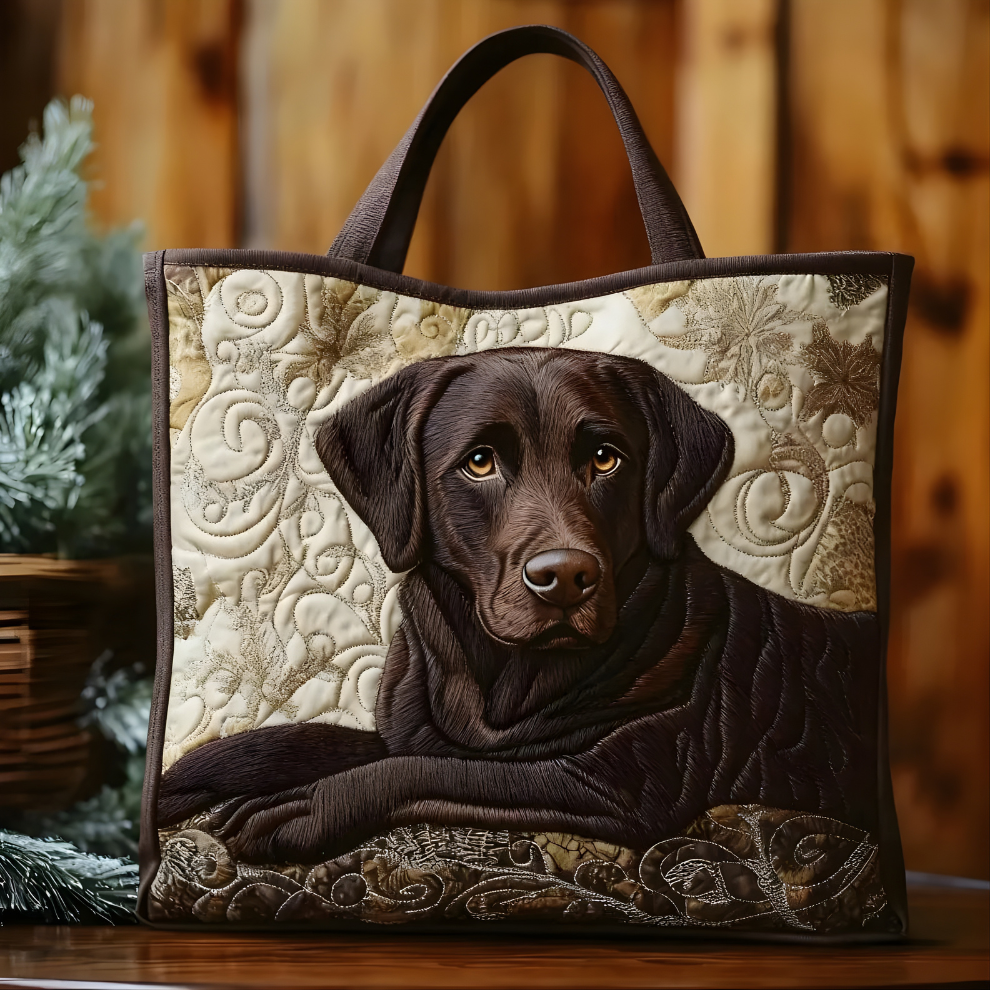 Elegant Chocolate Labrador Portrait | Handmade Quilted Tote