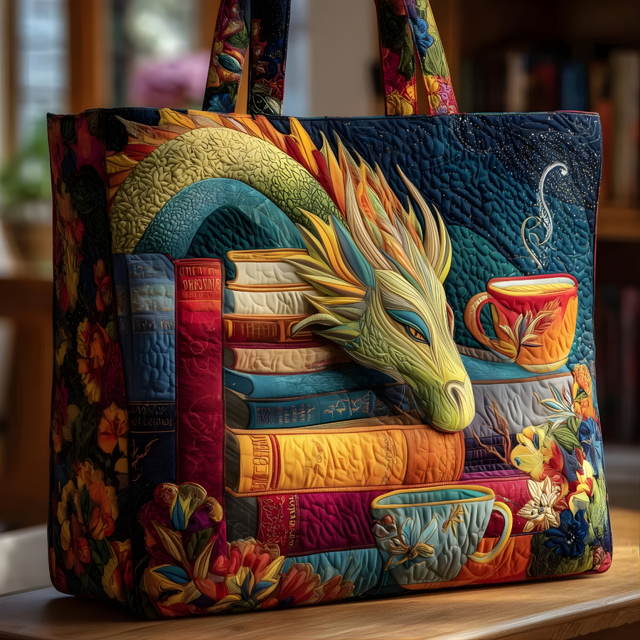 Fantasy Dragon & Books | Handmade Quilted Tote