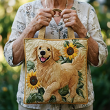 Golden Retriever Sunflower Joy | Handmade Quilted Tote