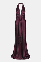 Plunging Knot Detail Gown with Fringing
