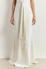 Plunging Knot Detail Gown with Fringing