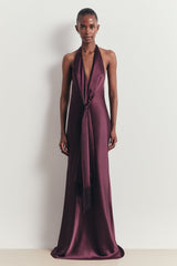 Plunging Knot Detail Gown with Fringing