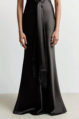 Plunging Knot Detail Gown with Fringing