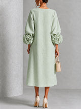 Sage Mist Floral Button-down Midi Dress With Striking Floral Cuffs