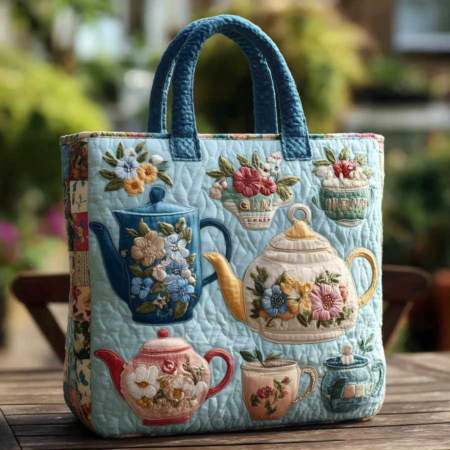 Vintage Floral Teapot Collection | Handmade Quilted Tote