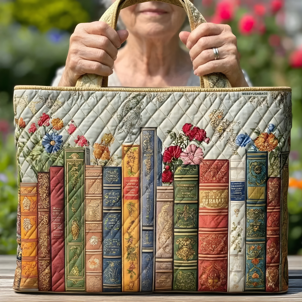 Vintage Library Garden | Handmade Quilted Tote