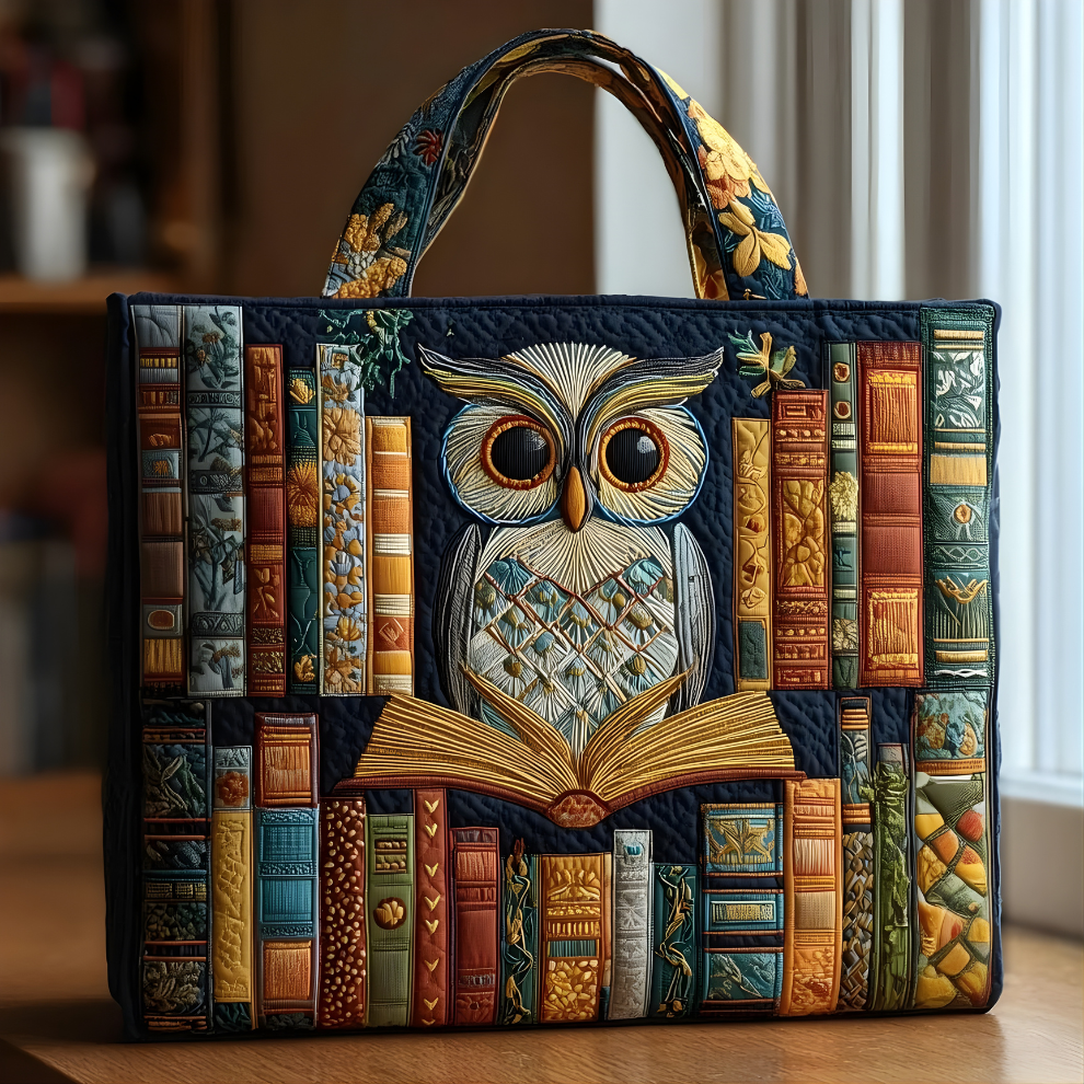 Wise Owl Library Charm | Handmade Quilted Tote