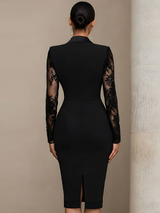 Black Blazer-Style Lace Midi Dress