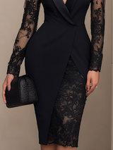 Black Blazer-Style Lace Midi Dress