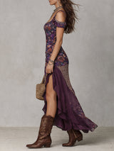 Bohemian Long Dress for Women with Off-Shoulder and High Slit