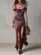 Bohemian Long Dress for Women with Off-Shoulder and High Slit