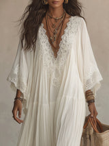 Celeste | Ivory Chiffon Maxi Dress with Lace