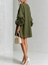 White Floral Button-down Mini Dress With Striking Floral Cuffs
