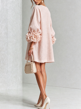 White Floral Button-down Mini Dress With Striking Floral Cuffs