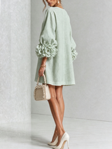 Sage Mist Floral Button-down Mini Dress With Striking Floral Cuffs