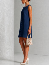 Navy Sleeveless Floral Button-front Mini Dress