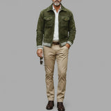 Khaki Green Suede Retro Jacket