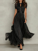 Purple Keyhole Neckline Chiffon Lace Trim Maxi Dress