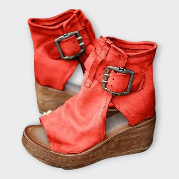 Platform Ankle Boots with Open Toe and Strap