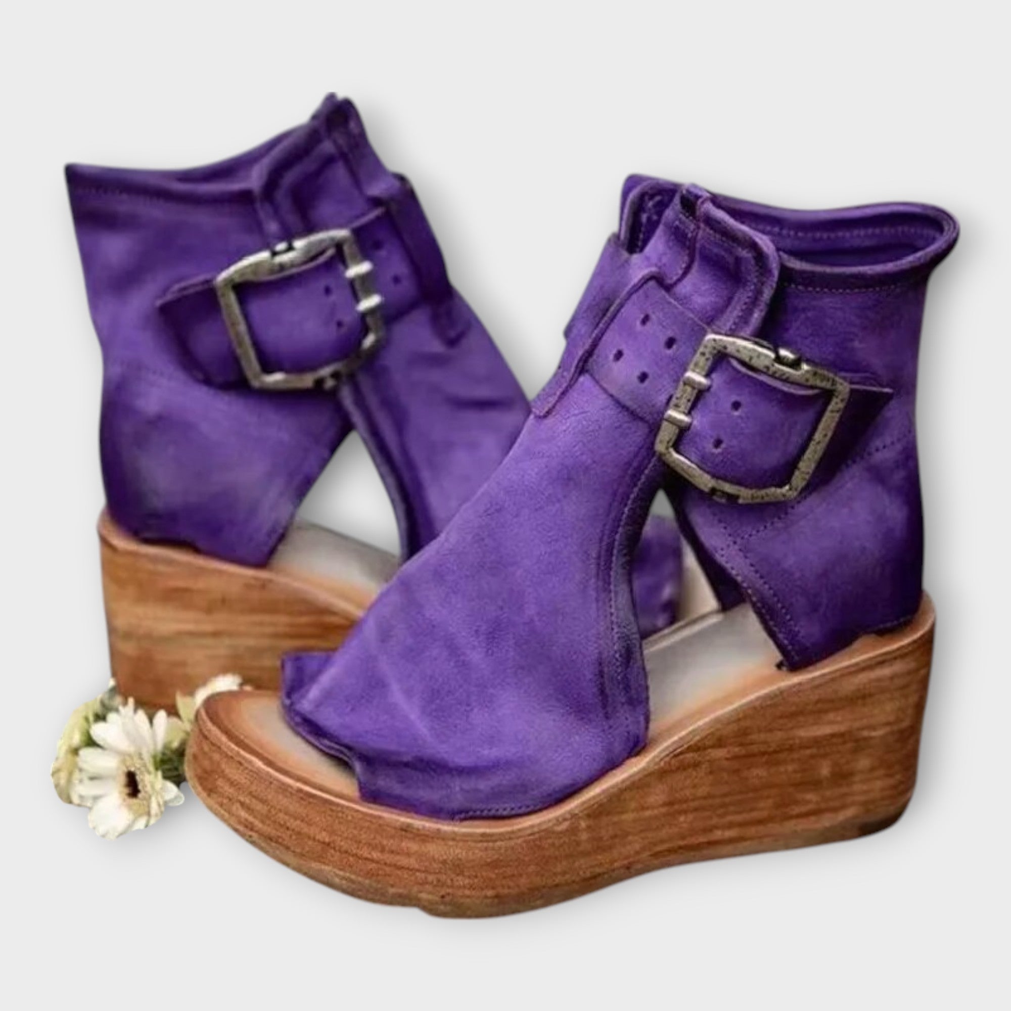 Platform Ankle Boots with Open Toe and Strap