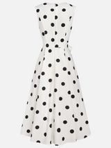Black‑and‑White Classic Polka Dot French Sleeveless Midi Dress