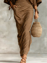 Round neck batwing sleeve top and long skirt set