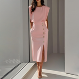 Slit Midi Skirt – Draped Fabric with a Slight Waist Tuck