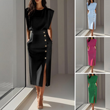 Slit Midi Skirt – Draped Fabric with a Slight Waist Tuck