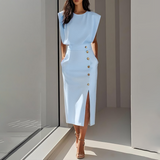 Slit Midi Skirt – Draped Fabric with a Slight Waist Tuck