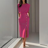 Slit Midi Skirt – Draped Fabric with a Slight Waist Tuck