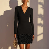 Women's Elegant V-Neck Long Sleeve Dress